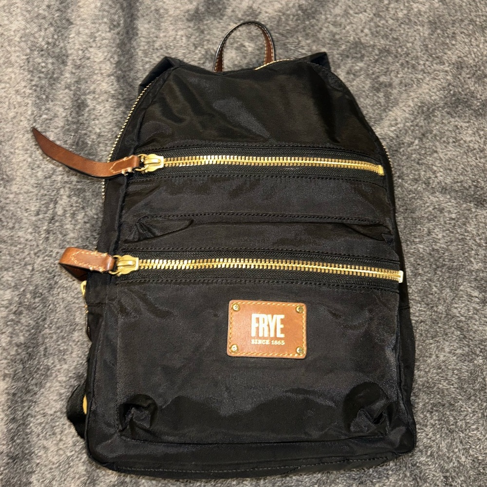 Frye Ivy Backpack in black/ gold zippers